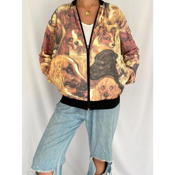 90s vintage dog head all over print unisex mens tyvek light windbreaker jacket - Picture 4 of 10
